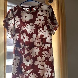 LOFT Red and White Floral Dress